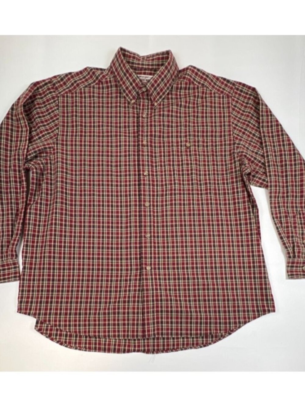 Wrangler Rugged Wear Men XXL 18-18.5 Long Sleeve Plaid Button Down Red Green